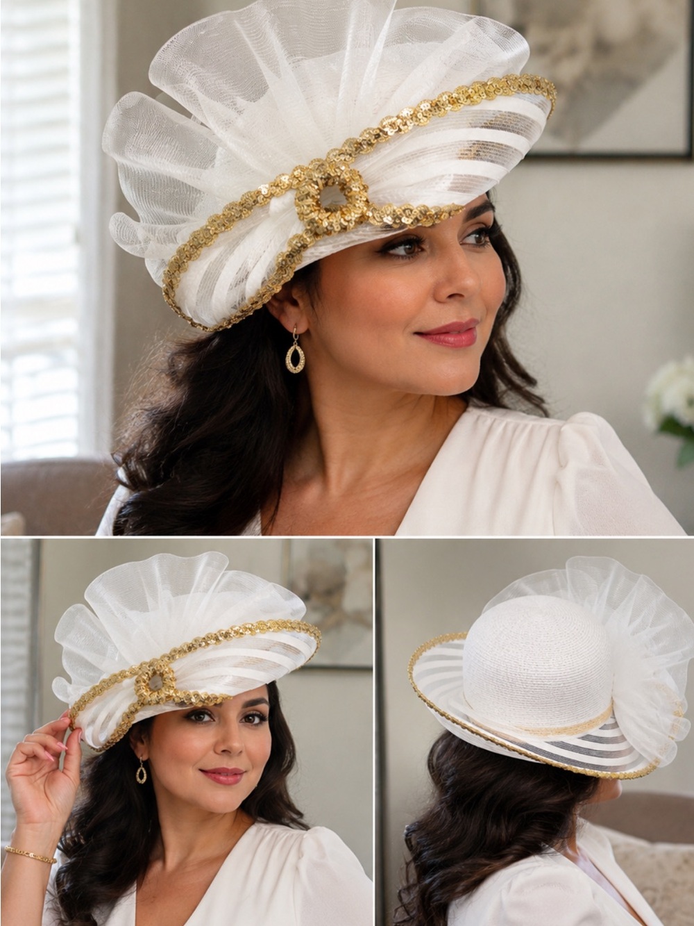 White and Gold Sequin Decorative Headpiece